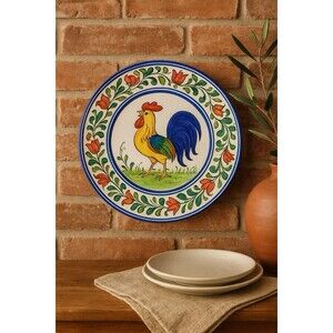Vietri Italy 12 in Hand Painted Rooster Plate Deruta Style Majolica Ceramics